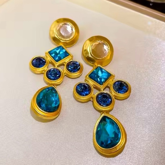 Marquis Baroque Blue Diamond Earrings - Picture 1 of 11